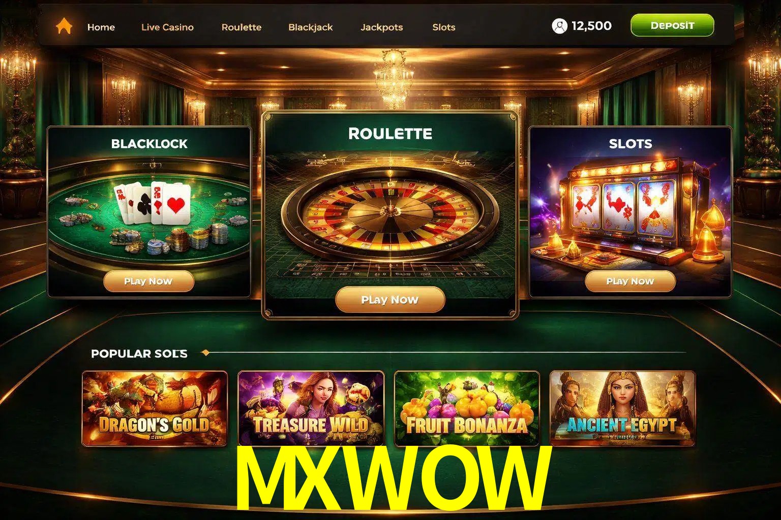 Vista de la plataforma MXWOW Casino mostrando categorías organizadas de juegos en línea